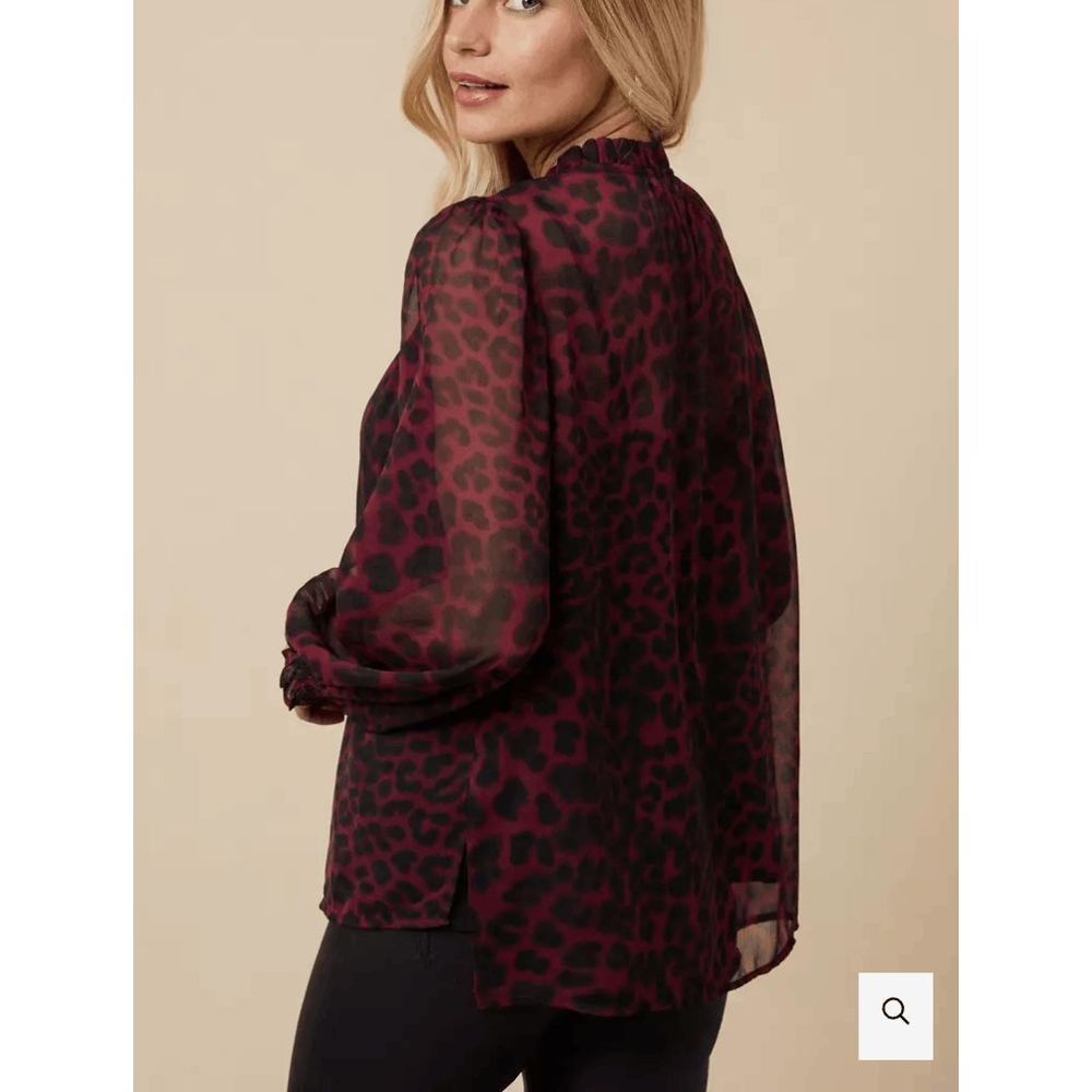 Tom Tailor Maroon Leopard Sheer Italian Blouse Shirt, Size IT 36 / US Small